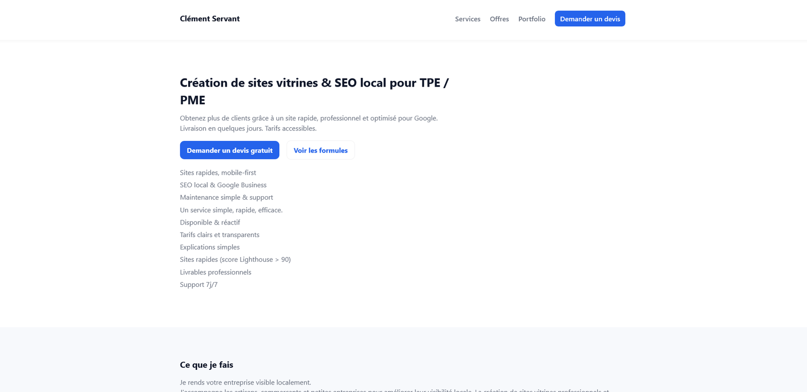 Aperçu de la landing page